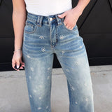Washed Denim Jeans With Bead Trim - Infinity Raine