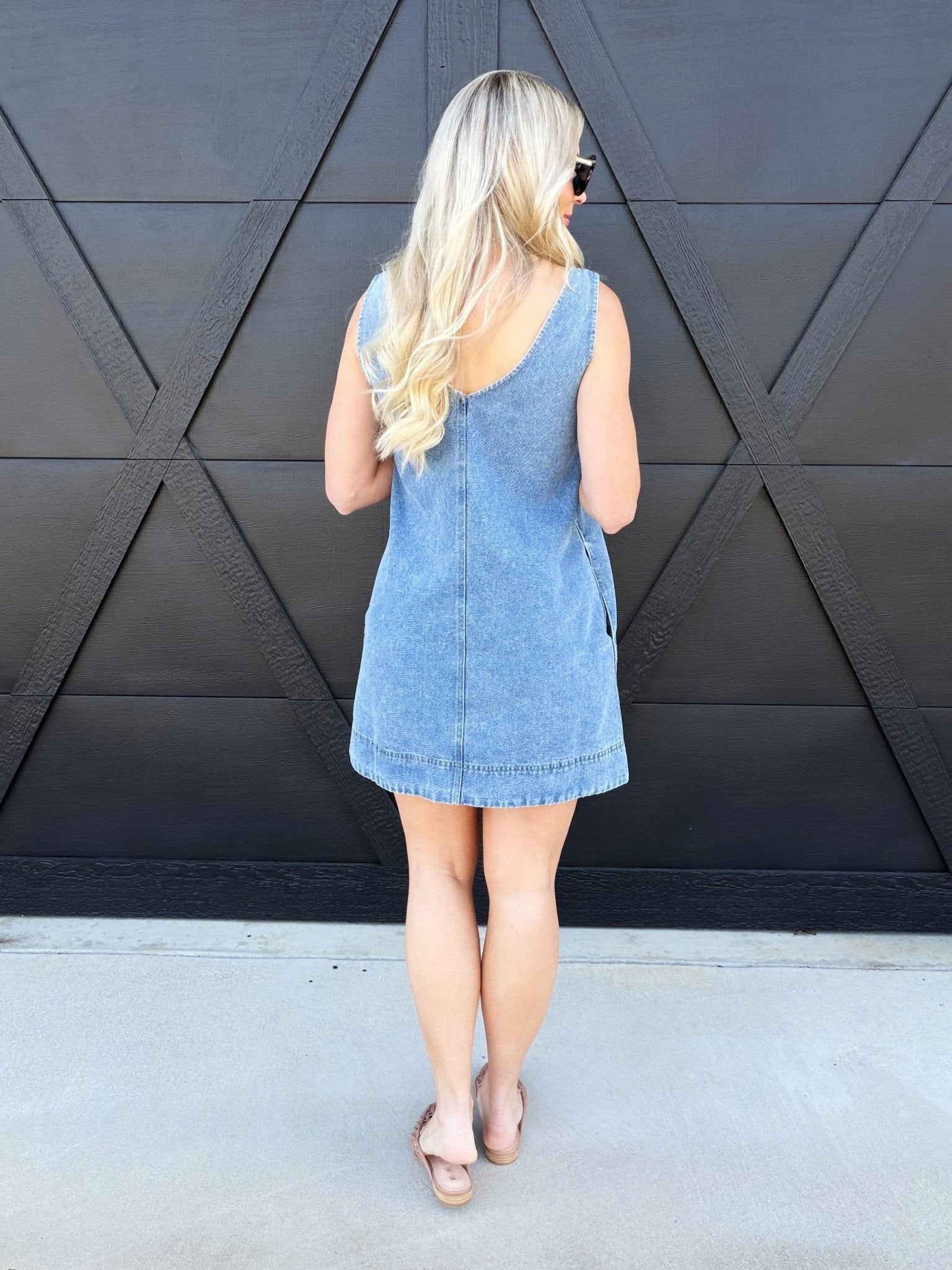 white christmas dresses Washed Denim V Neck Sleeveless Mini Dress In Light Denim – Infinity Raine