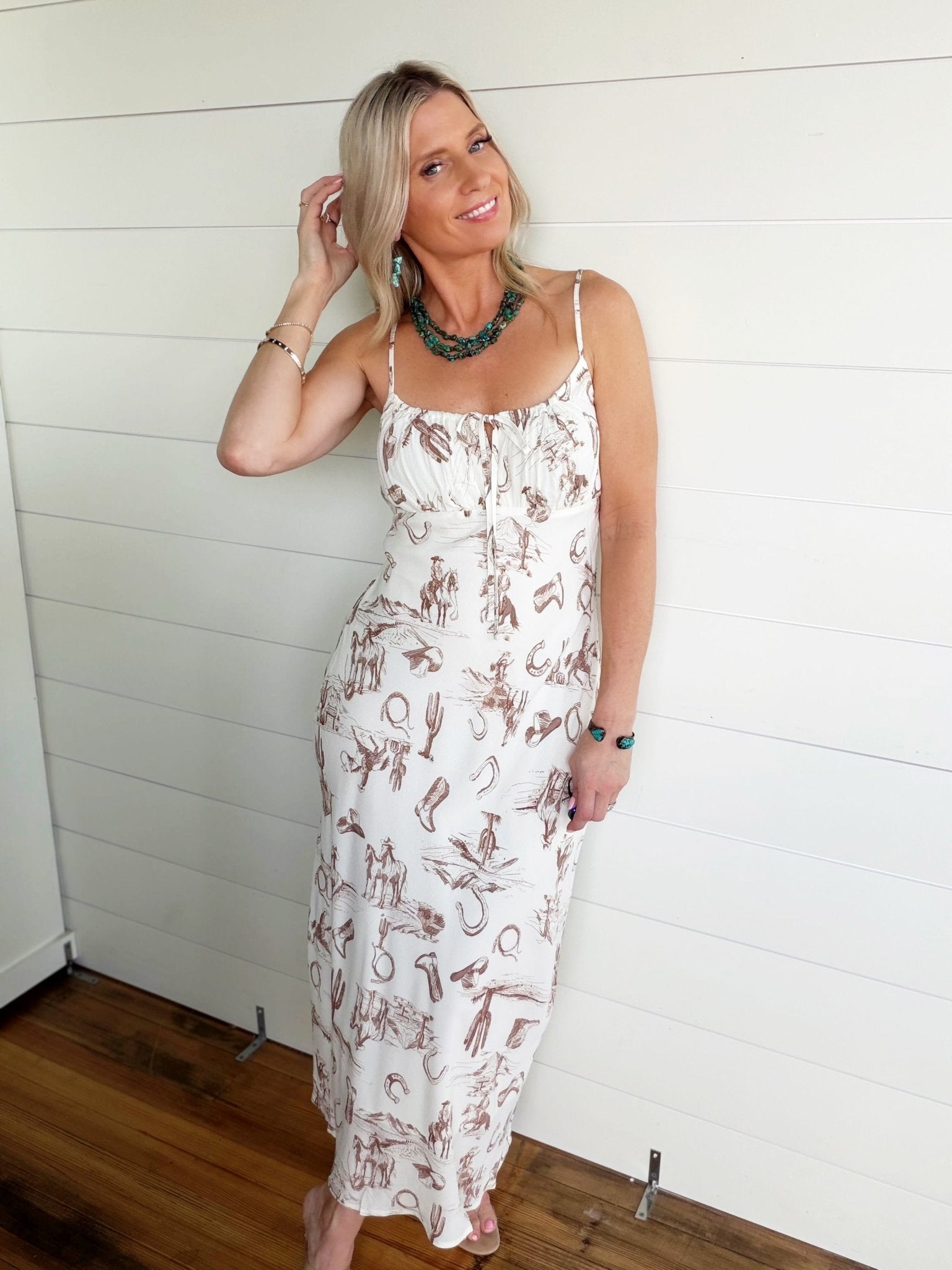 Wester Print Maxi Dress In Cream - Infinity Raine