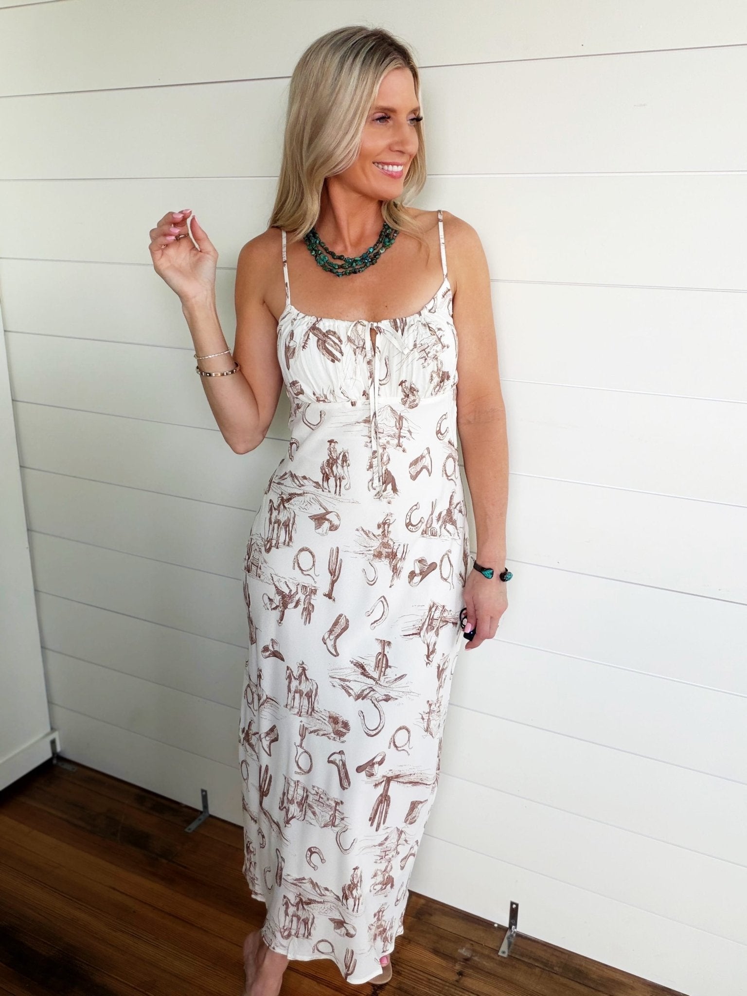 Wester Print Maxi Dress In Cream - Infinity Raine