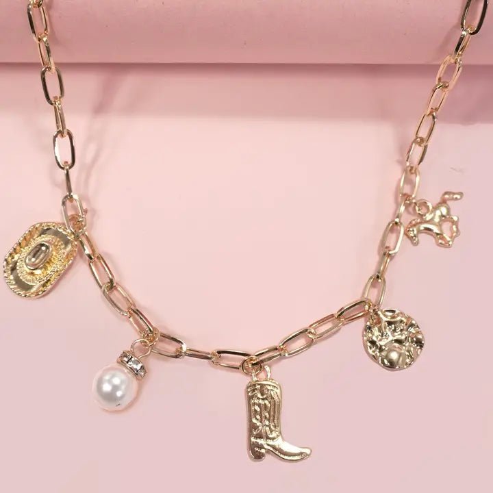 Western Boot Star Hat Horseshoe Charm Necklace - Infinity Raine