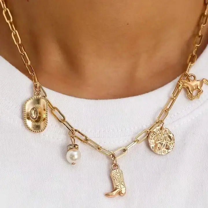 Western Boot Star Hat Horseshoe Charm Necklace - Infinity Raine