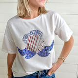 Western Boots Rhinestone T-Shirt In Ivory - Infinity Raine