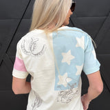 Western Flag Embroidery Crewneck In White - Infinity Raine