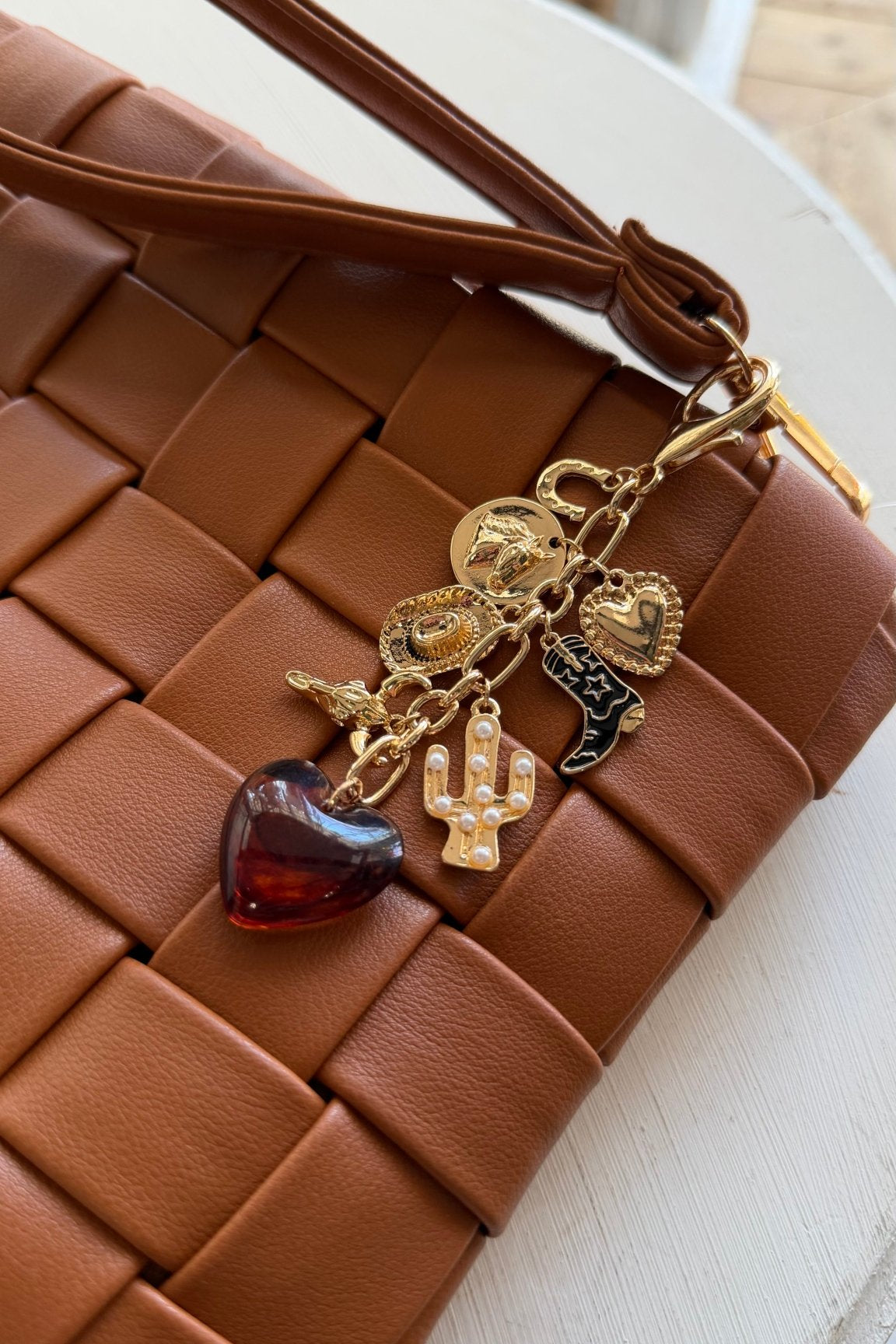 Western Heart Cross Hat Boot Heart Bag Charm In Gold - Infinity Raine