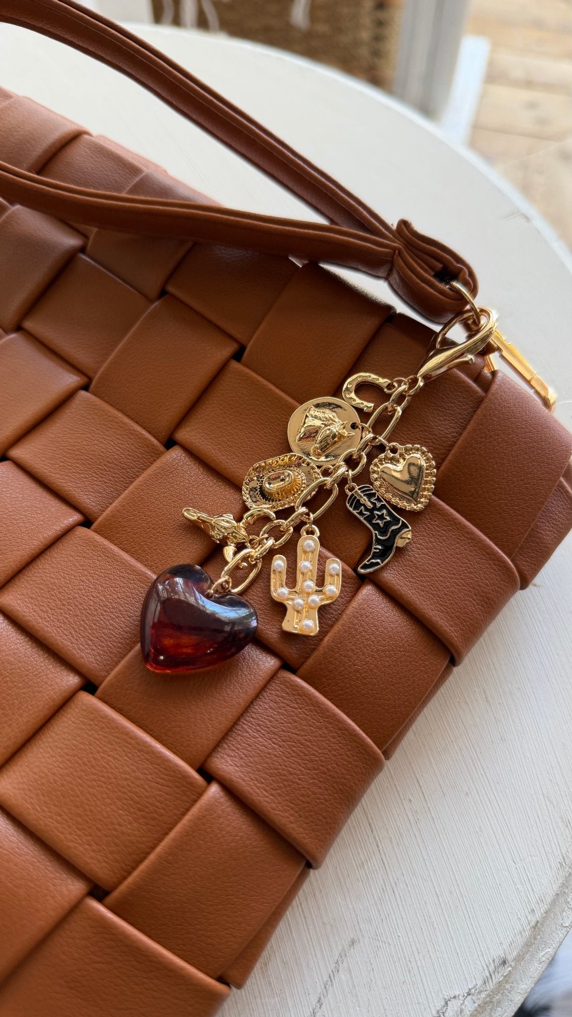 Western Heart Cross Hat Boot Heart Bag Charm In Gold - Infinity Raine