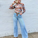 Western Mesh Mock Neck Top In Brown Multi - Infinity Raine