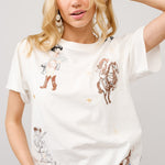 Western Motif Embroidered Graphic T Shirt In Off White - Infinity Raine