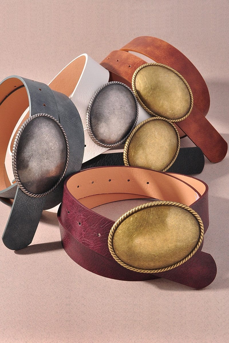 Western Oval Buckle Leather Belts - Infinity Raine
