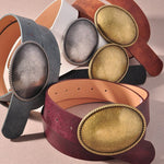Western Oval Buckle Leather Belts - Infinity Raine