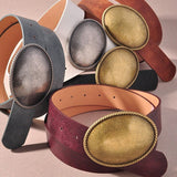 Western Oval Buckle Leather Belts - Infinity Raine