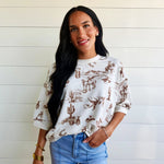 Western Print Short Sleeve Drop Shoulder Knit Top - Infinity Raine