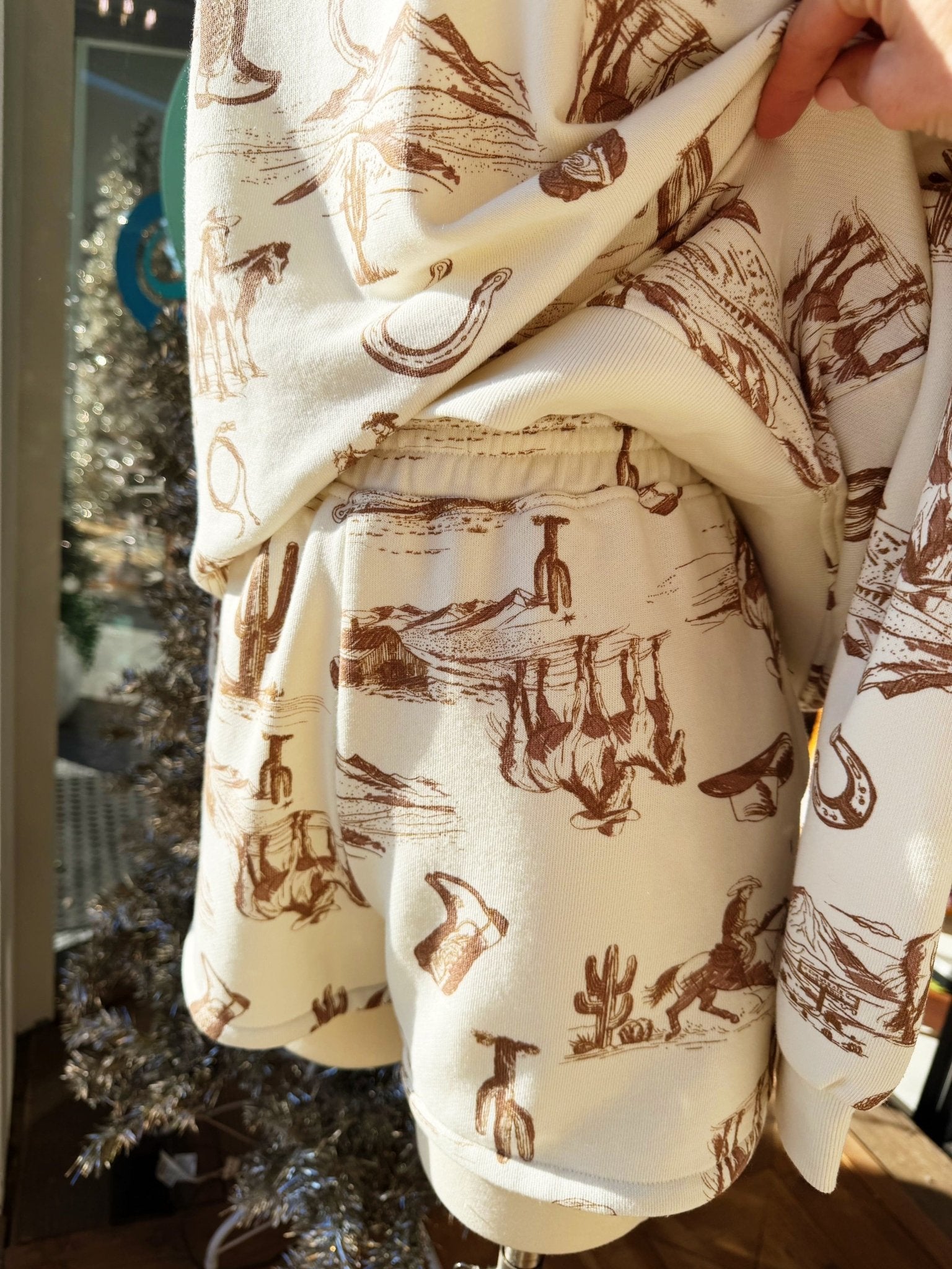 Western Print Sweat Shorts In Cream - Infinity Raine