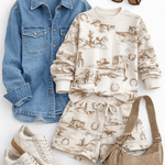 Western Print Sweat Shorts In Cream - Infinity Raine