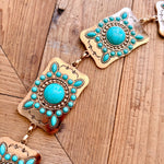 Western Turquoise Studded Rectangle Concho Chain Belt In Gold - Infinity Raine