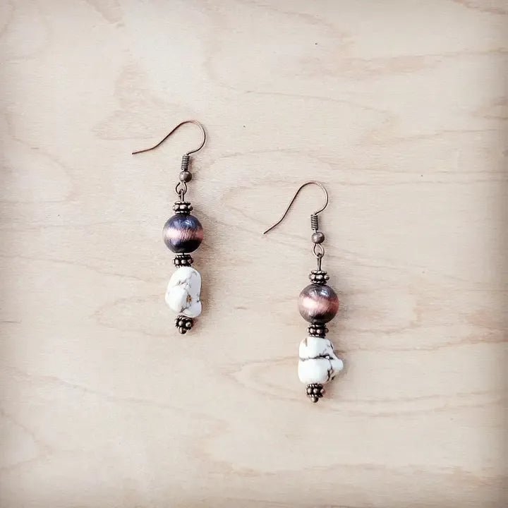 Western White Turquoise w/ Copper Bead Drop Earring - Infinity Raine