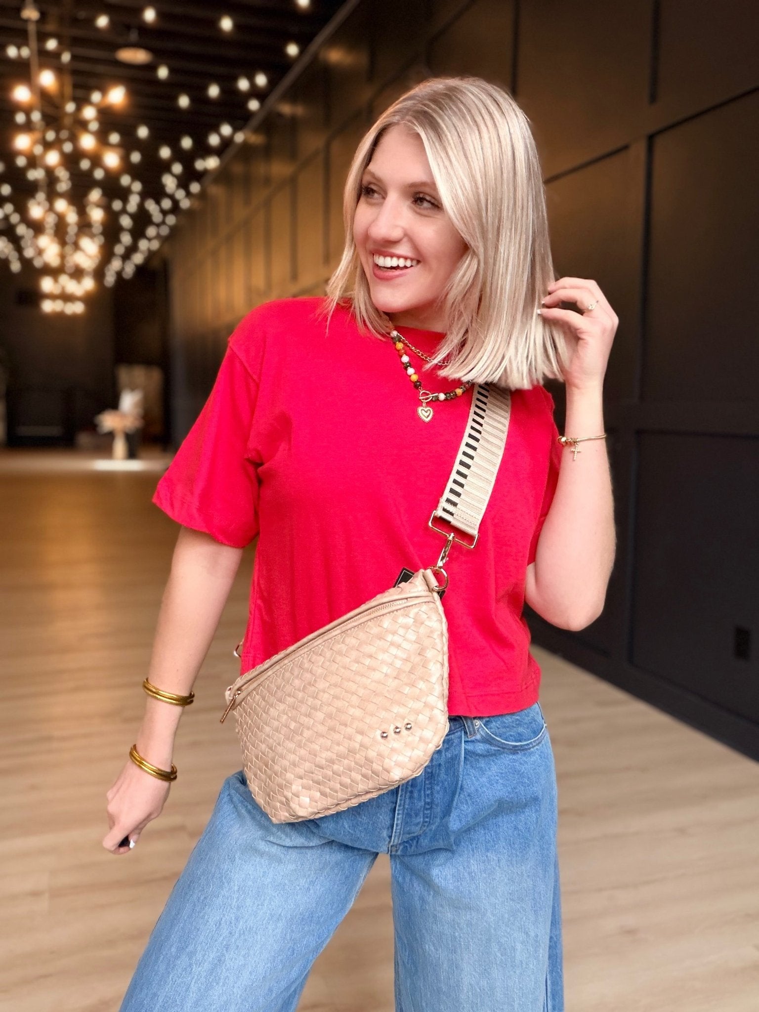 Westlyn Woven Bum Bag In Taupe - Infinity Raine
