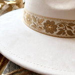 Wide Flat Brim Floral Cowboy Hat In Ivory - Infinity Raine
