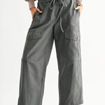 Wide Leg Cargo Utility Trousers In Smoky Olive - Infinity Raine
