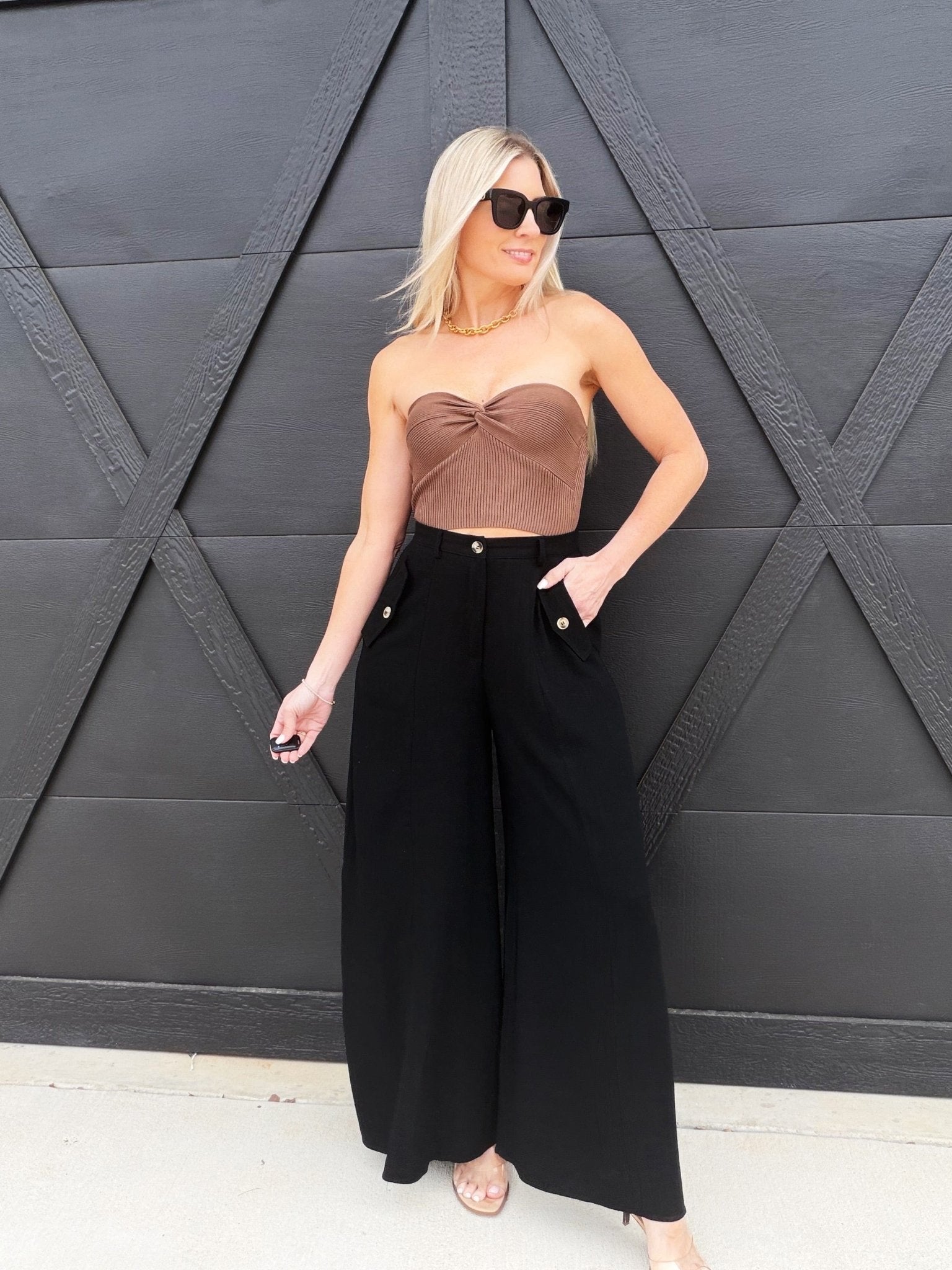 Wide - leg Flap Pocket Pants In Black - Infinity Raine