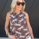 Wild Animal Elastic High Neck Tank Top In Mocha - Infinity Raine