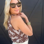Wild Animal Elastic High Neck Tank Top In Mocha - Infinity Raine