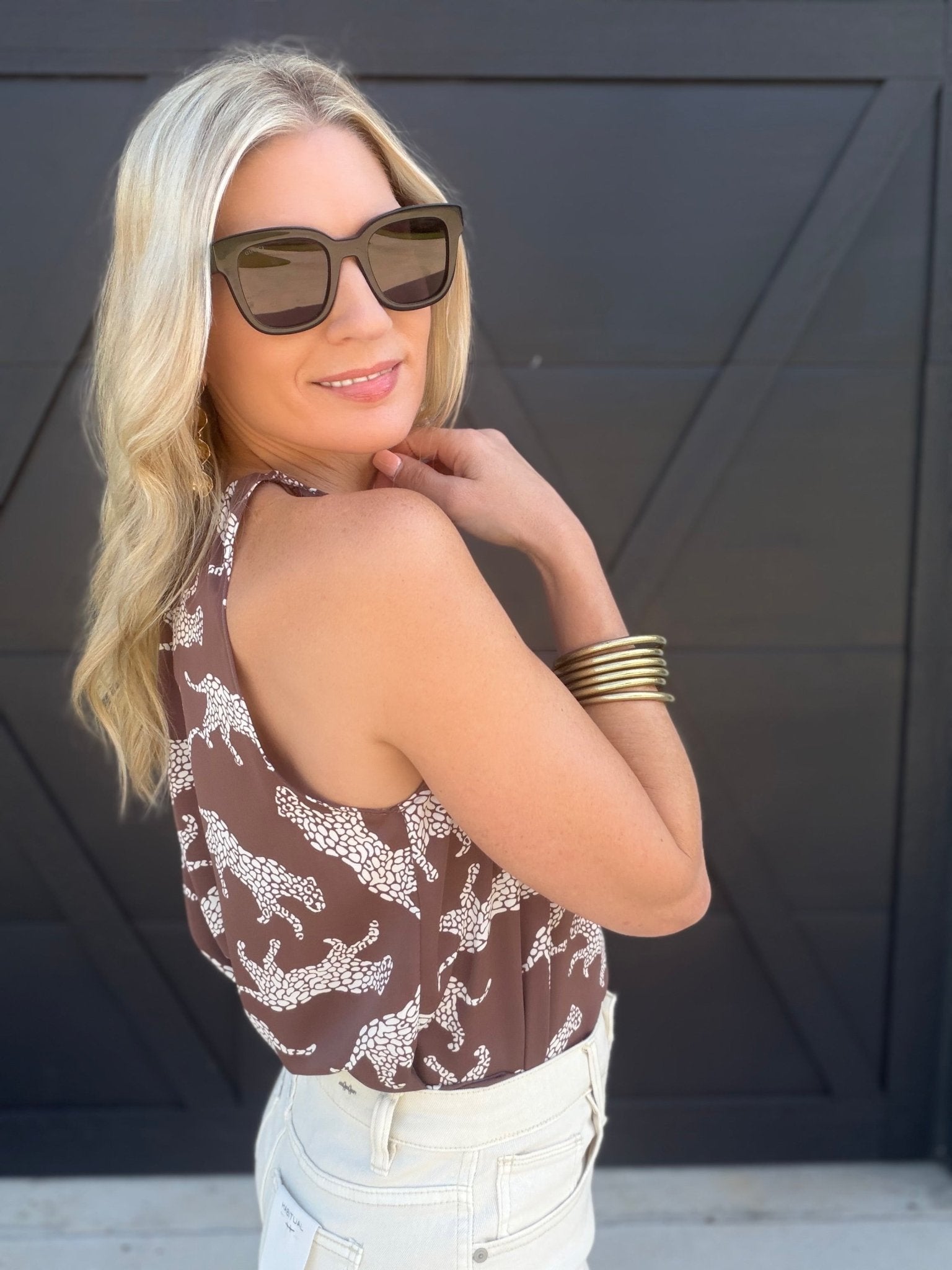 Wild Animal Elastic High Neck Tank Top In Mocha - Infinity Raine