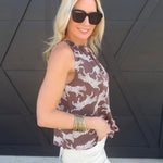 Wild Animal Elastic High Neck Tank Top In Mocha - Infinity Raine