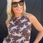 Wild Animal Elastic High Neck Tank Top In Mocha - Infinity Raine