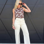 Wild Animal Elastic High Neck Tank Top In Mocha - Infinity Raine