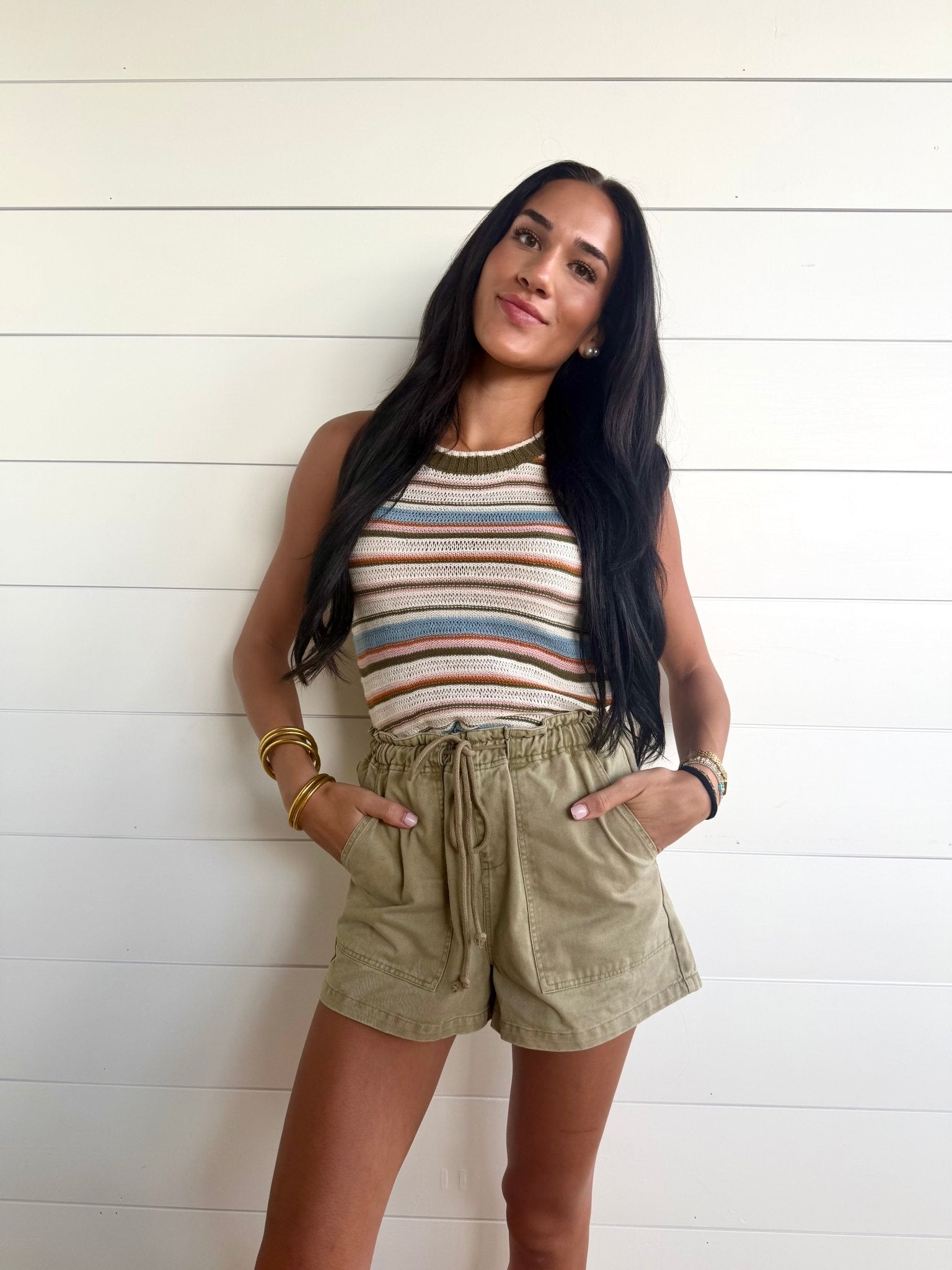 Wildhearted Tie Waist Shorts In Olive Green - Infinity Raine