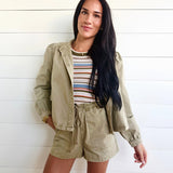 Wildhearted Tie Waist Shorts In Olive Green - Infinity Raine
