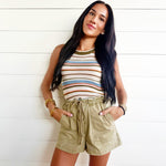 Wildhearted Tie Waist Shorts In Olive Green - Infinity Raine