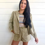 Wildhearted Tie Waist Shorts In Olive Green - Infinity Raine