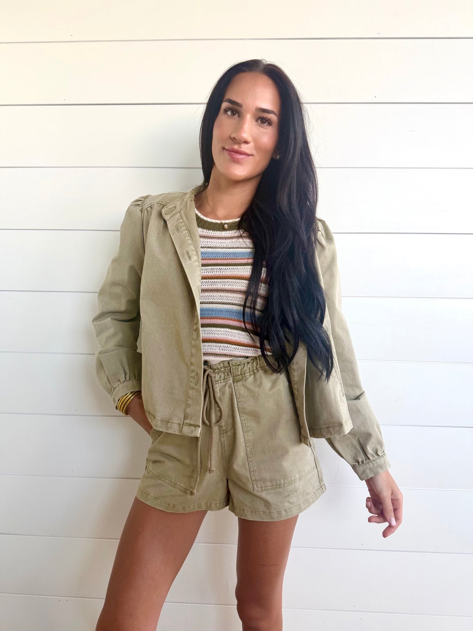 Wildhearted Tie Waist Shorts In Olive Green - Infinity Raine