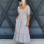 Abstract Print Maxi Dress In Cream - Infinity Raine