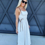 WISHLIST Dresses Contrast Shoulder Tie Midi Dress In Off White