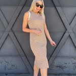 Striped Ribbed Midi Dress In Mocha - Infinity Raine