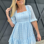 Square Neck Baby Doll Dress In Blue - Infinity Raine
