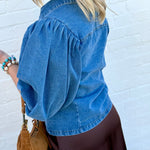 WISTERIA LANE Tops - Blouses Balloon Sleeve Denim Shirt In Medium