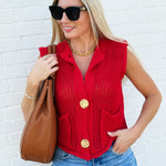 Sleeveless Knitted Sweater Vest In Red - Infinity Raine