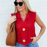 Sleeveless Knitted Sweater Vest In Red - Infinity Raine