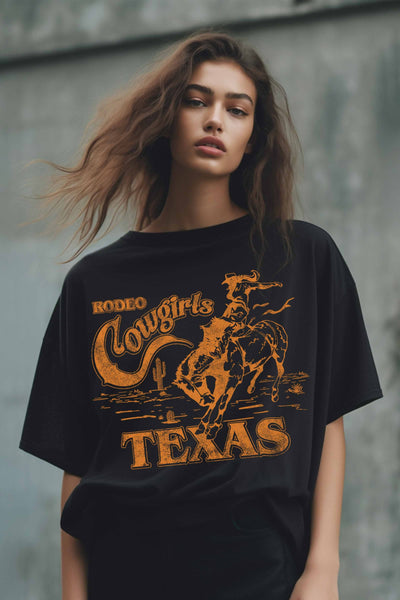 Rodeo Cowgirls Oversized Tee-Black - Infinity Raine