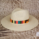 Multi Color Stripe Band Straw Hat In Beige - Infinity Raine