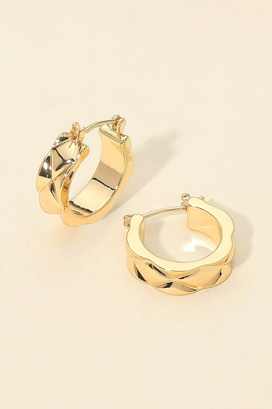 WONA TRADING Jewelry - Earrings Quilt Pattern Pin Catch Hoop Earrings In Gold 54888694