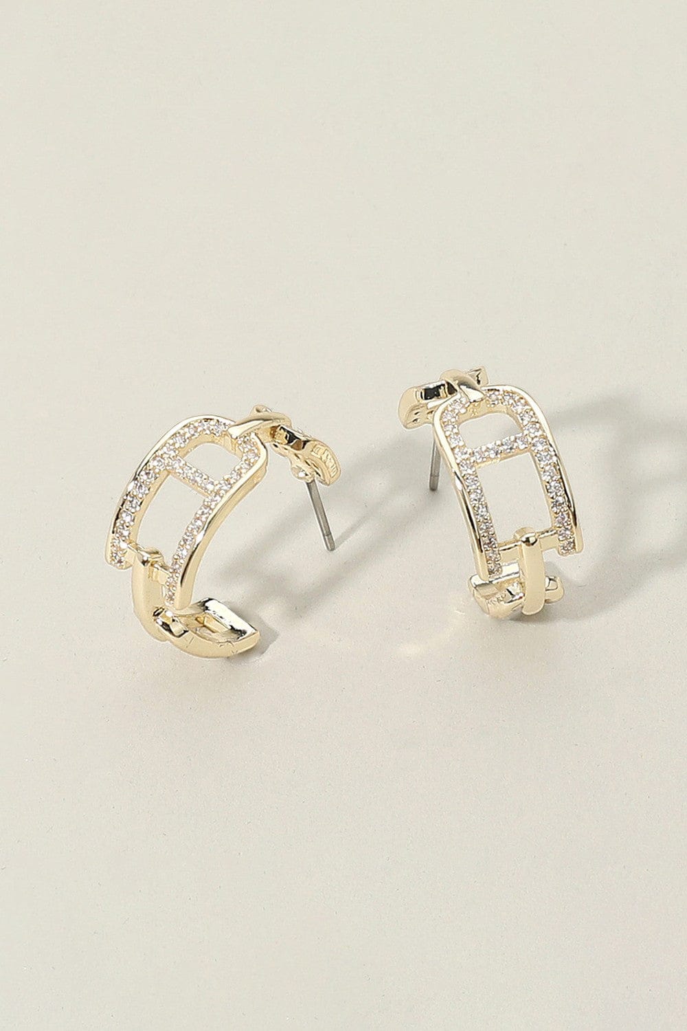 WONA TRADING Jewelry - Earrings Stone Paved Geometric Hoop Earrings In Gold 52988150