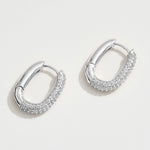 WONA TRADING Jewelry - Earrings Stone Paved Oval Huggie Hoop Earrings In Silver 39454966