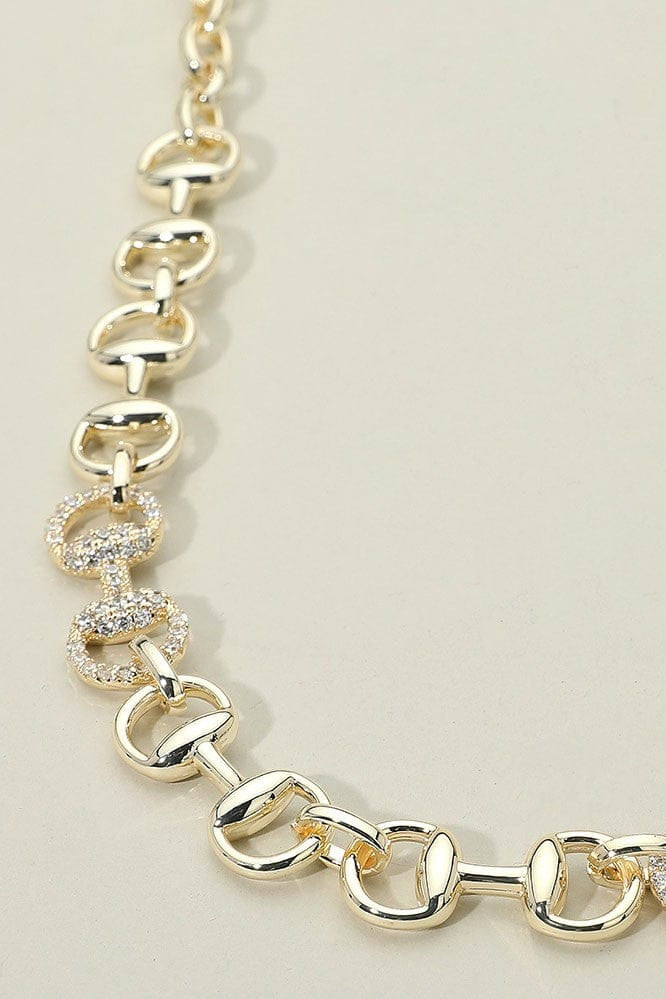 WONA TRADING Jewelry - Necklaces Stone Paved Horse-bit Chain Necklace In Gold 47180278