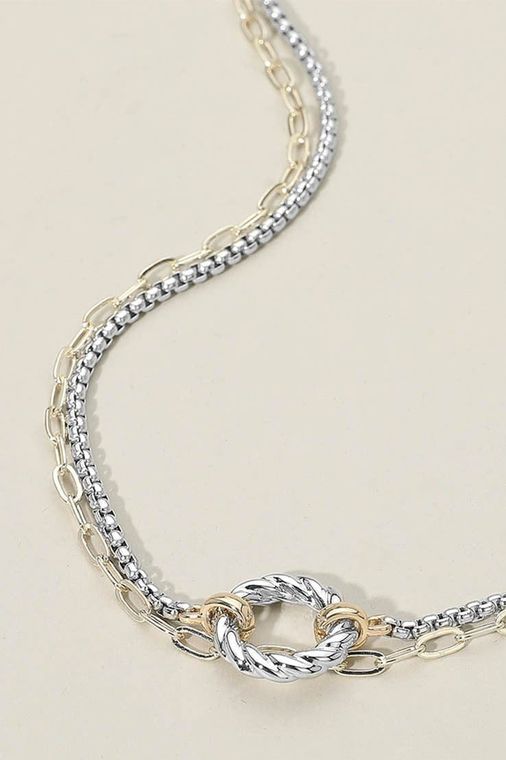 WONA TRADING Jewelry - Necklaces Two Tone Textured Ring Dual Chain Necklace 61729270