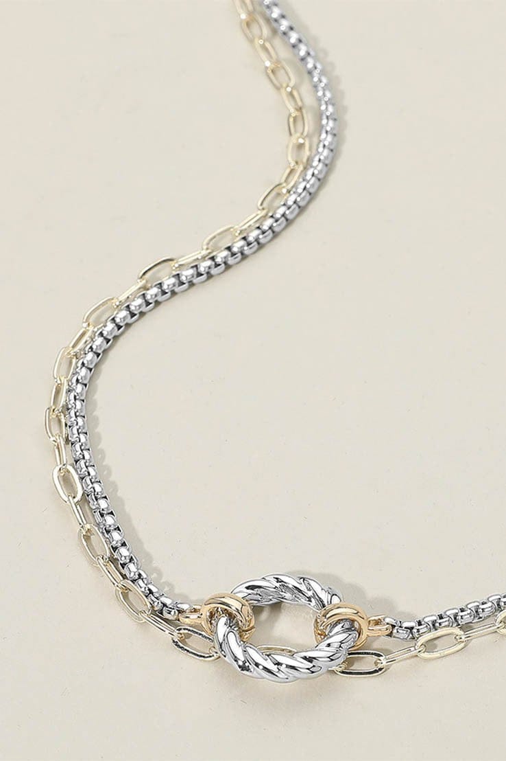 WONA TRADING Jewelry - Necklaces Two Tone Textured Ring Dual Chain Necklace 61729270